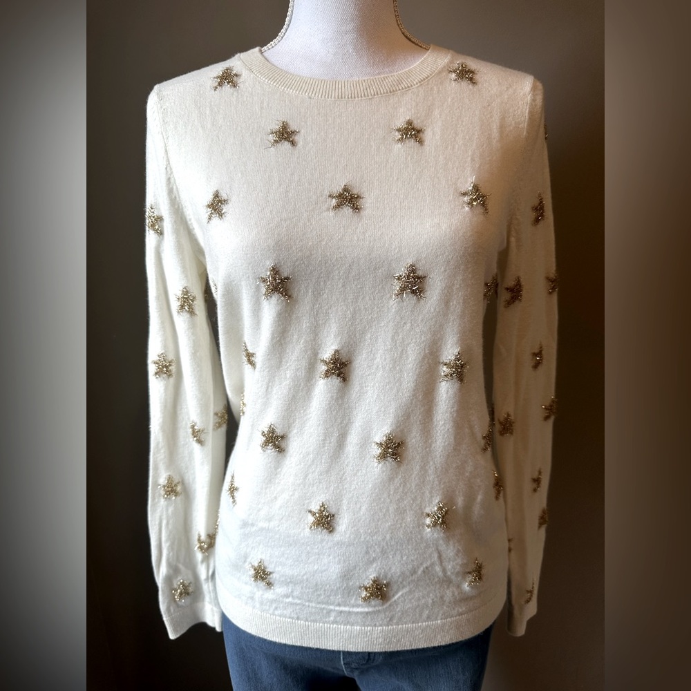 Talbots - Gold Shimmer Stars Crewneck Sweater, S